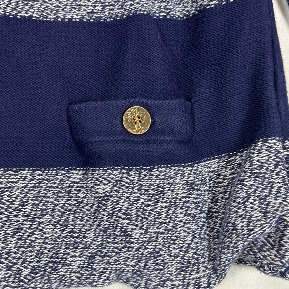 Tory Burch Nautical XL Skimmer Fit Navy Stripe Scoop Collar Sweater Pockets C23 - Picture 8 of 12